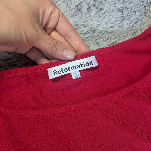 Reformation Red Mini Dress Defina Knit Dress Drop Waist Large - Picture 3 of 8